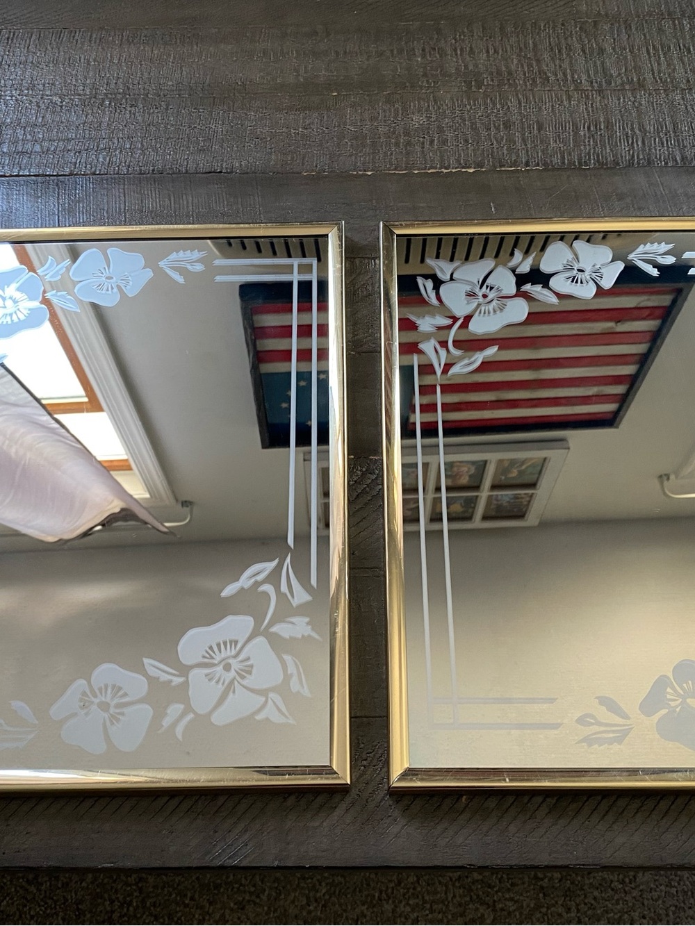 Vintage 1970s Marsel Floral Frosted Etched Mirror Hollywood Regency MCM 14x11”